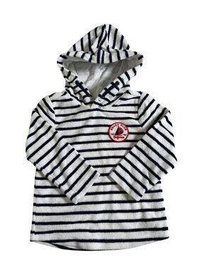 Janie And Jack Striped Toweling Hooded Pullover Top Kids 18-24 Months Blue white